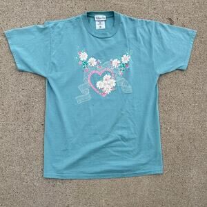 90s Vintage Flowers Nature Tee Shirt Outdoors Womens Large Short Sleeve Teal